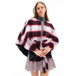 Anthropologie Andersen & Lauth Plaid Capelet Wool Cape Red Black Women One Size